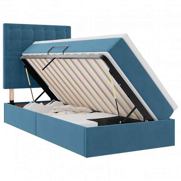 vidaXL Postel s úložným prostorem a matrací Tmavě modrá 100 x 200 cm