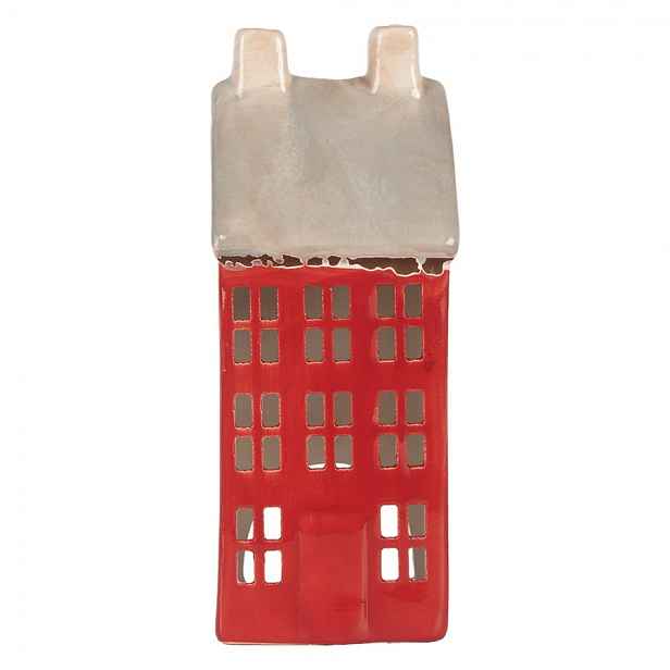 Červený keramický domek na čajovou svíčku Lamont - 7*7*18 cm Clayre & Eef
