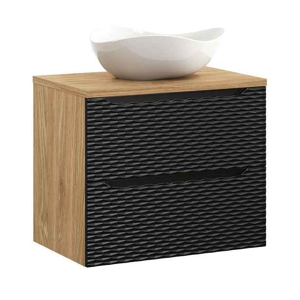 Comad Závěsná skříňka Ocean Cloud I s deskou a umyvadlem 70 cm černá/dub olejovaný