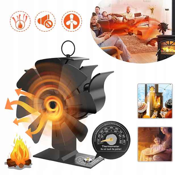 Krbový Ventilátor, 8 Lopatek, Tichý Krbový Ventilátor, Bez Elektřiny