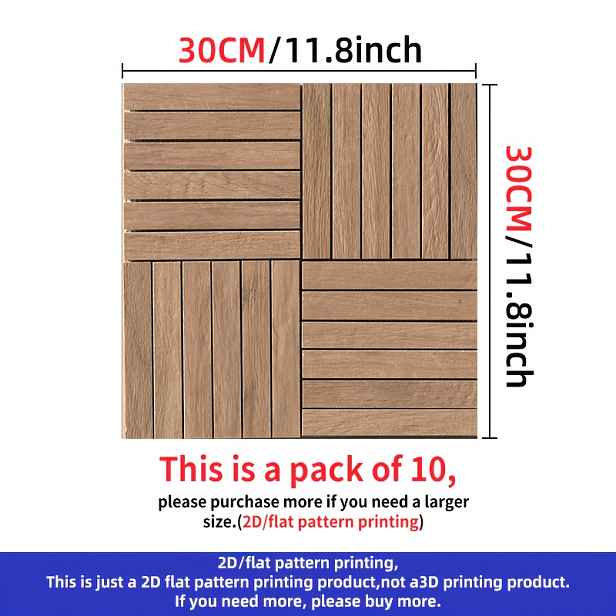 TEMU 10 ks Samolepicí vinylové podlahové dlaždice, rozměr 30,0 x 30,0 cm, materiál z umělé kůže, horizontální a vertikální mřížky s dřevěným vzorem,