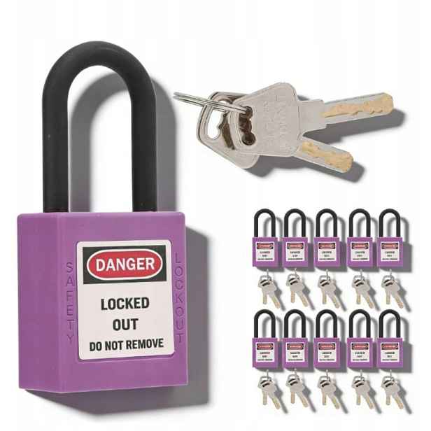 10 Ks Visací Zámek Loto Lockout Pro Ochranu Při Práci 38MM Fialový