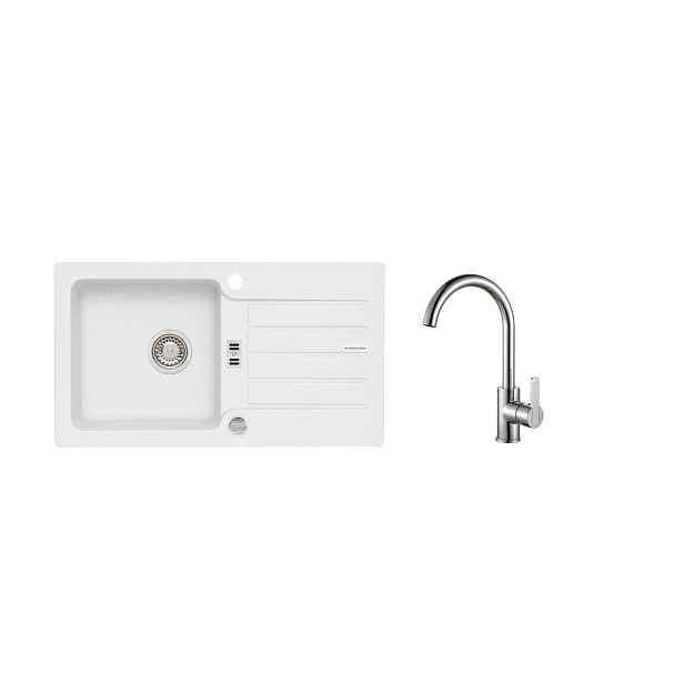 Alveus SET ALVEUS NIAGARA 30/11 + BATERIE TONIA CHR - granitový bílý dřez 775 x 430 mm v setu s baterií
