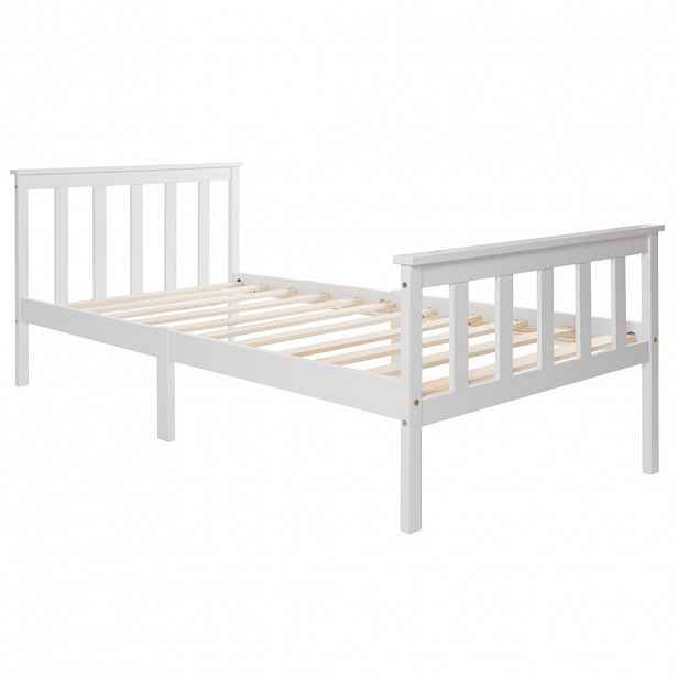 OKWISH JEDNOLŮŽKOVÁ postel 90/200 cm bílá z masivního dřeva s roštem a čelem