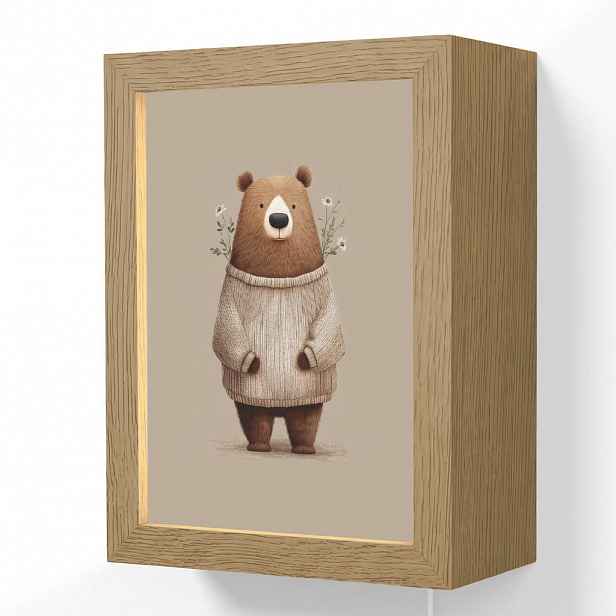 OnlyWow NÁSTĚNNÁ LAMPA Medvěd - Bílé květy - Cosy 15x20 cm