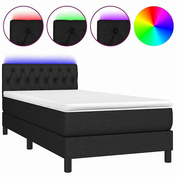 vidaXL Box spring postel s matrací a LED černá 100x200 cm textil