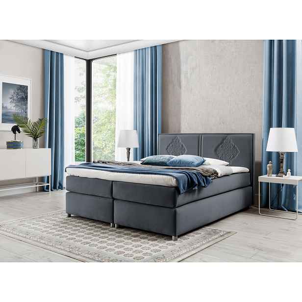 Boxspringová postel AUGUSTA - 180x200, šedá + topper ZDARMA