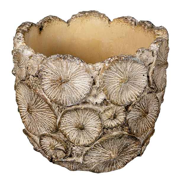 Šedý antik cementový zdobený květináč S - Ø 11*10 cm Clayre & Eef