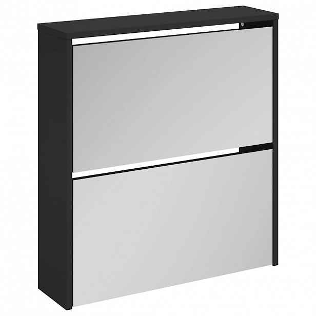 vidaXL Botník se zrcadlem 2patrový černý 63 x 17 x 67 cm