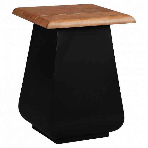 WOMO-DESIGN POMŮCŮVÝ STOLEK 30x45x30 cm černý-přírodní z akáciového dřeva a kovu