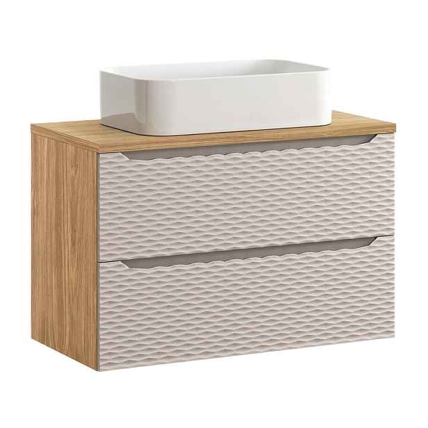 Comad Závěsná skříňka Ocean I s deskou a umyvadlem 90 cm dub olejovaný/béžová
