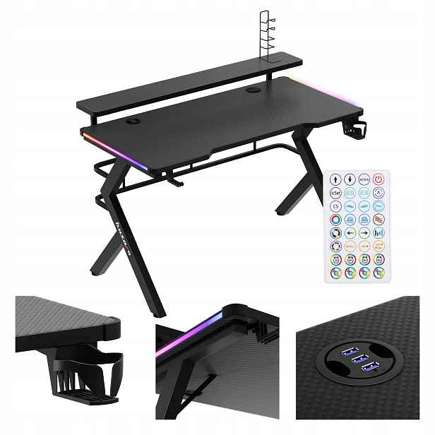 Herní stůl Pro Mládež Huzaro školní s Nástavcem 120x60 cm Rgb Led