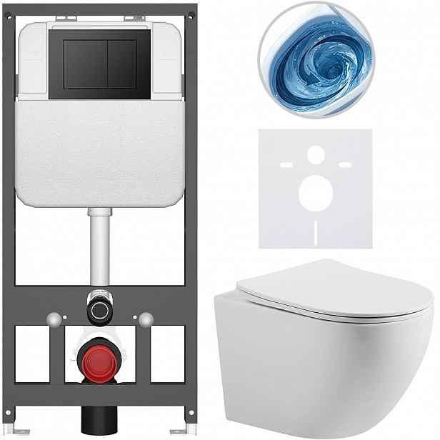 Kompletní WC set Basic/Cesso - bílá matná - WC tlačítko Maxio/Černá - závěsné - předstěnová instalace - 49x36 cm - 8050BD86173