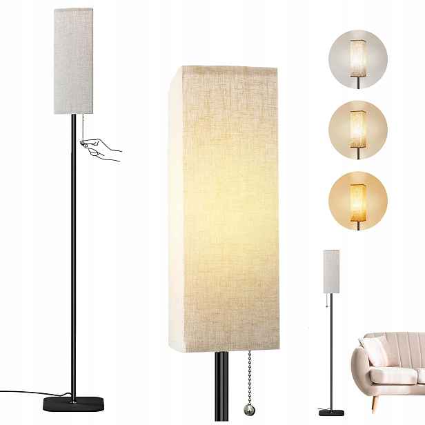 Stojací Lampa Podlahová Tuba Led Stínidlo E27 Jutové Přírodní Stínidlo 172 CM