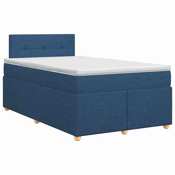 vidaXL Postel boxspring s matrací s čelo Modrá 120 x 190 cm Textil