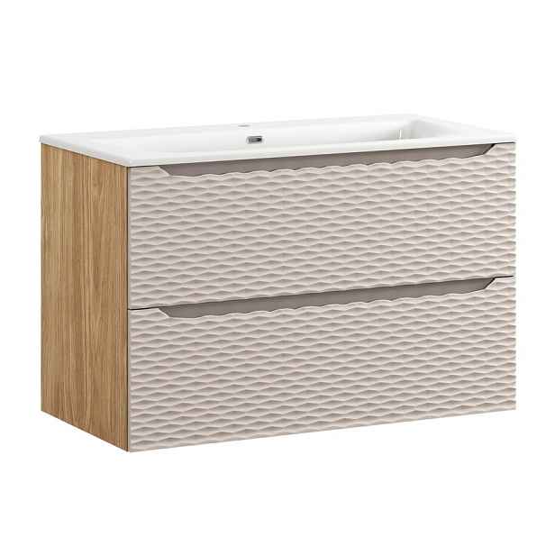 Comad Závěsná skříňka Ocean I se zápustným umyvadlem 90 cm béžová/dub olejovaný