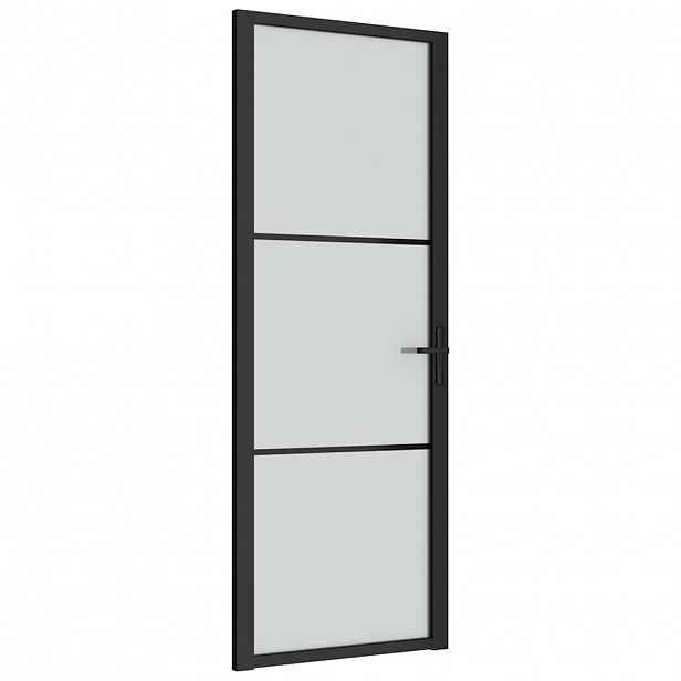 vidaXL Interiérové dveře 76 x 201,5 cm černé matné sklo a hliník
