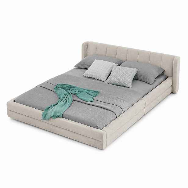 CHICFURN ČALOUNĚNÁ POSTEL 140/200 cm v béžové barvě ze žinylkové látky s čalouněným čelem postele