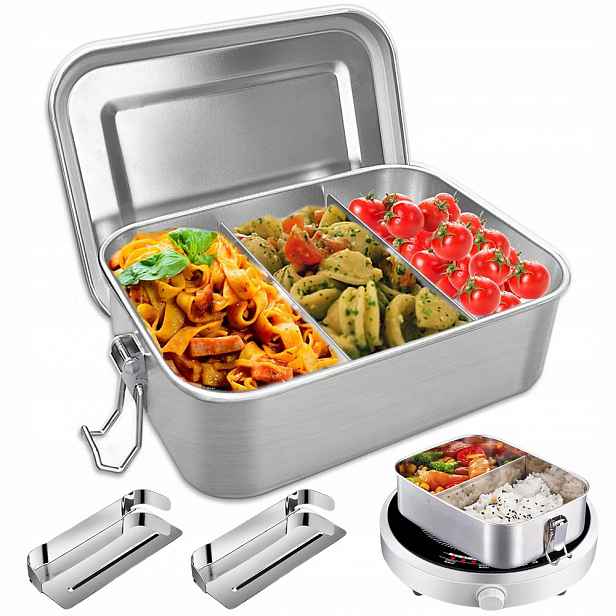 Lunchbox Z Nerezové Oceli 304 850 ml s přepážkami, vzduchotěsná spona