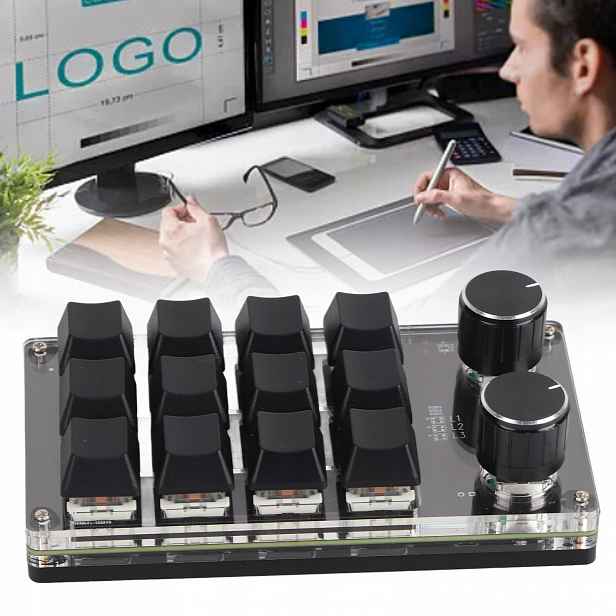 Černá Programovatelná Makro Klávesnice S Rgb 12 Klávesami, 2 Knoflíky Pro Kancelář