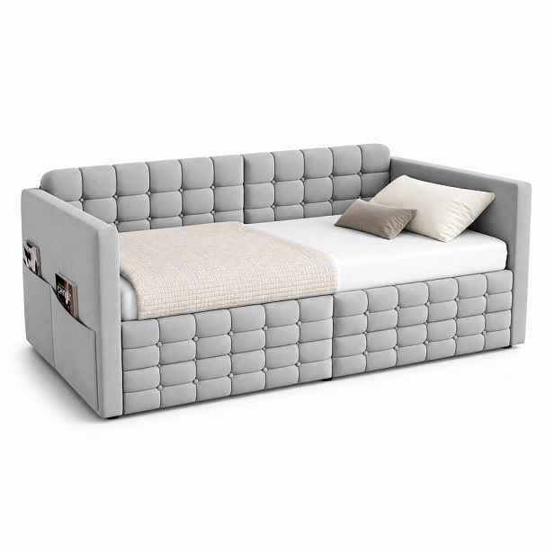 CHICFURN ČALOUNĚNÁ POSTEL 90/190 cm ve světle šedé barvě se 2 zásuvkami, kapsami a sametem