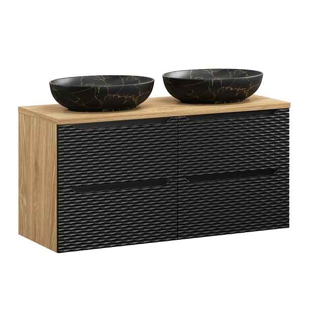 Comad Závěsná skříňka Ocean Mona 120 cm s deskou a umyvadly černá/dub olejovaný