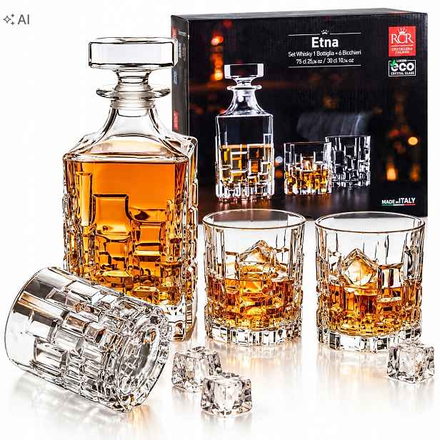 Luxusní Sada Na Whisky Rcr Etna Sklenice 330ML Kpl 6 Ks Karafa 750ML