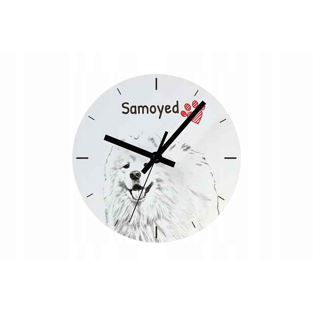 Samojed hodiny se psem, závěsné a stojící, personalizace fotografií, 20 cm