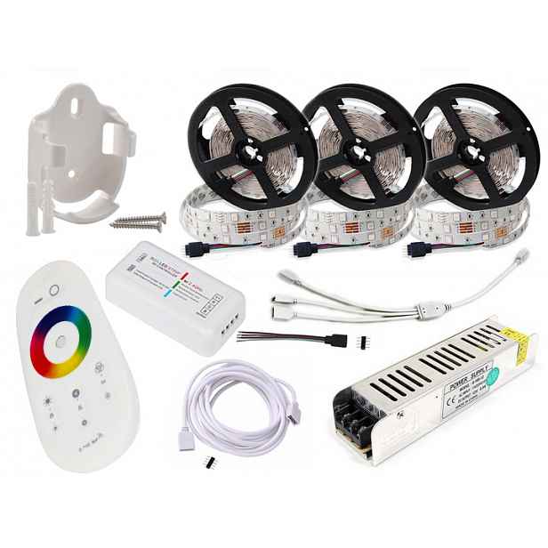 Set Led Páska 15 m Rgb Bílá 5050 Dálkový Ovladač