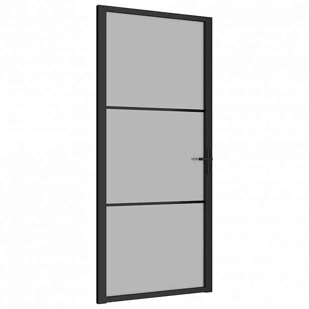 vidaXL Interiérové dveře 93 x 201,5 cm černé matné sklo a hliník