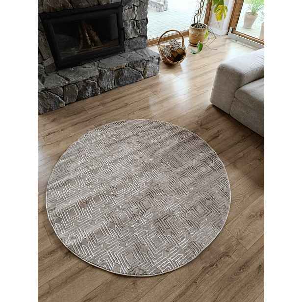 Koberec kulatý do obývacího pokoje 150 cm, béžovo-zlatý plyšový, kvalita