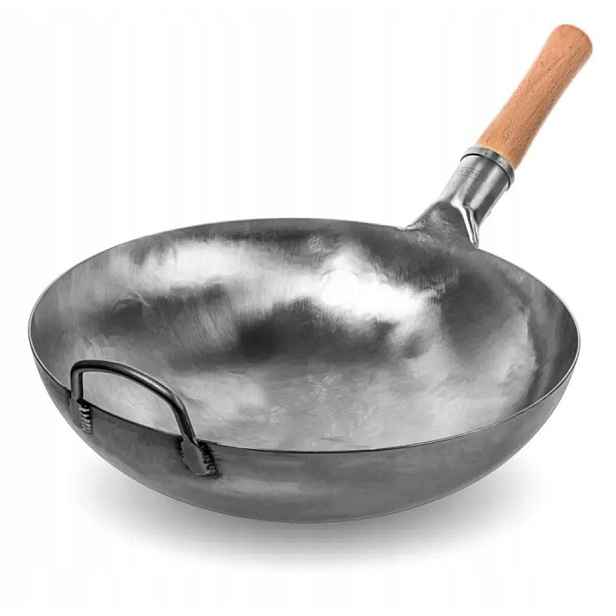 Asijský wok Yosukata 36 cm ocel uhlíková kulaté dno plyn Bbq stir fry