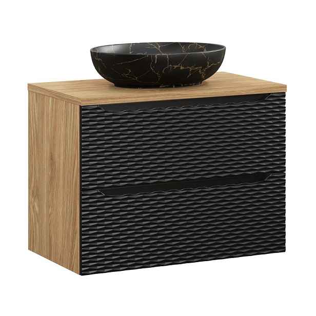 Comad Závěsná skříňka Ocean Mona s deskou a umyvadlem 80 cm černá/dub olejovaný