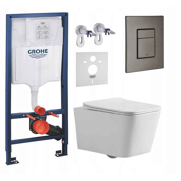 Podomítkový Wc set Grohe s mísou Bilovec, tlačítkem grafit, kartáčovaný