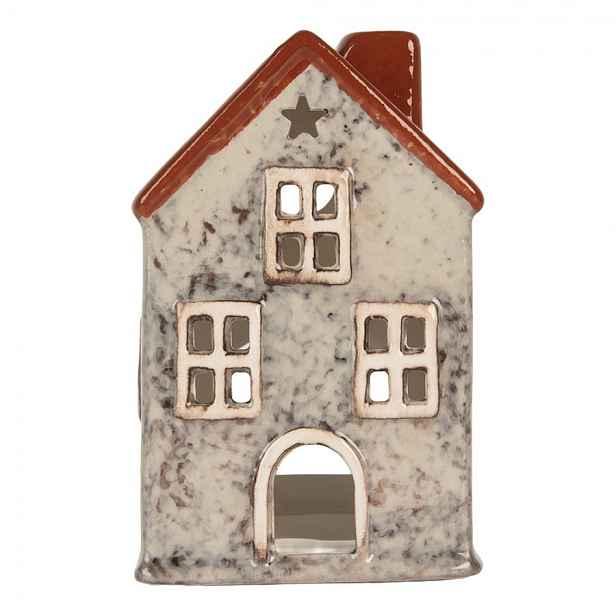 Šedý keramický domek na čajovou svíčku Lamont - 8*7*13 cm Clayre & Eef