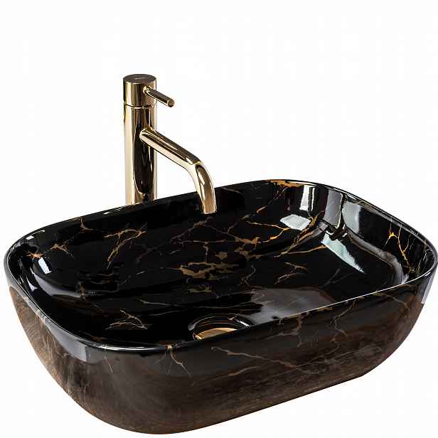 Umyvadlo na desku černé mramorové keramické Rea Belinda Black Marble