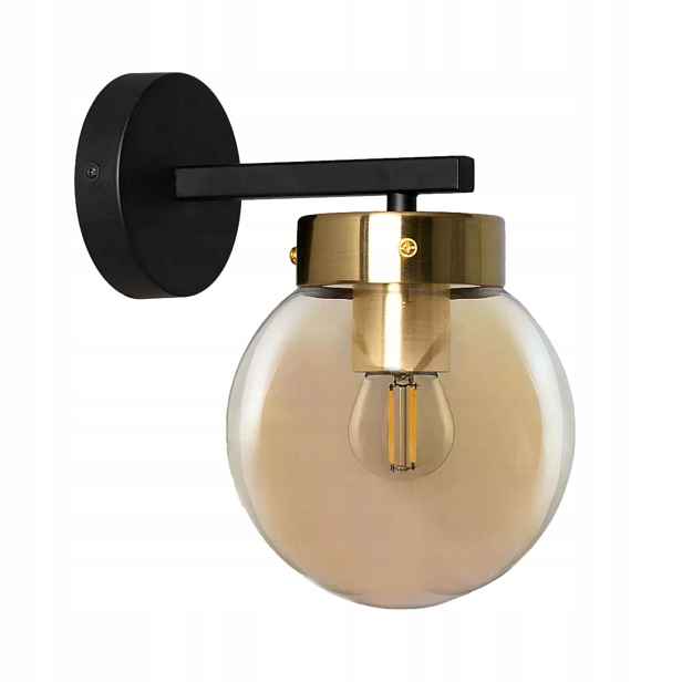 Nástěnná lampa černá zlatá jantarová koule do ložnice Abruzzo