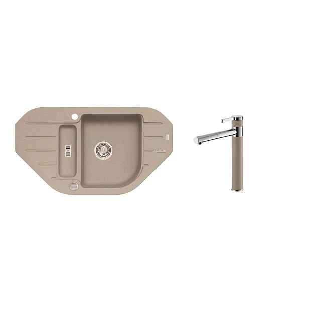 Alveus SET ALVEUS NIAGARA 60/02 + BATERIE ZINA/02 PEBBLE - granitový béžový dřez 900 x 500 mm v setu s baterií