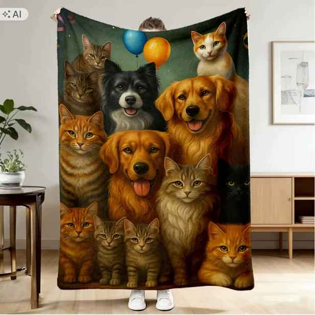 Barevná deka pro psy pejsci Kočky Kočka Art zvířata 150 x 200 cm
