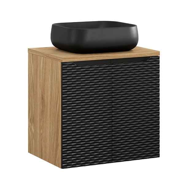 Comad Závěsná skříňka Ocean Nika I s deskou a umyvadlem 60 cm černá/dub olejovaný