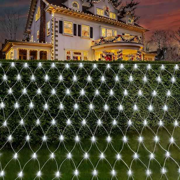 Led světelná síť pro zahradu 192 diod 8 režimů vodotěsná závěs 3x2 m