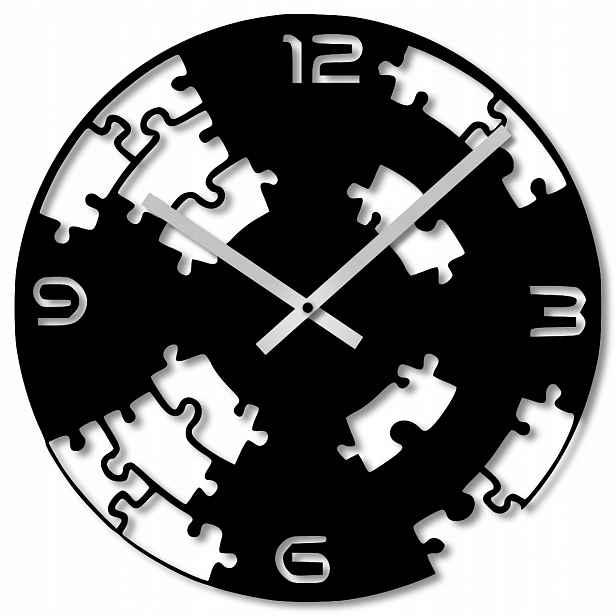 Nástěnné Hodiny 50 cm Dřevěné Nástěnné Hodiny Velké Černé Hodiny Puzzle 3D