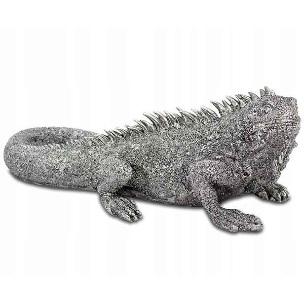 Stříbrná dekorace velká figurka Iguana popelavá