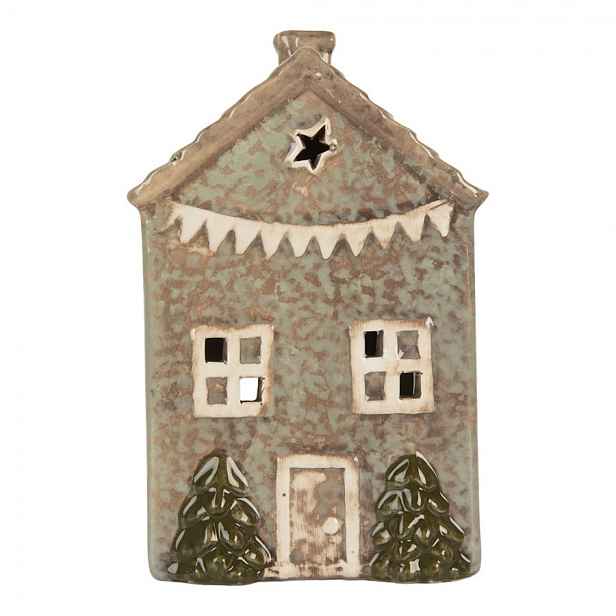 Zelený keramický domek na čajovou svíčku Lamont - 10*8*15 cm Clayre & Eef