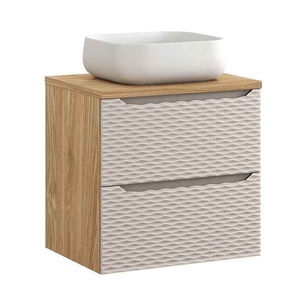 Comad Závěsná skříňka Ocean Nika s deskou a umyvadlem 60 cm béžová/dub olejovaný