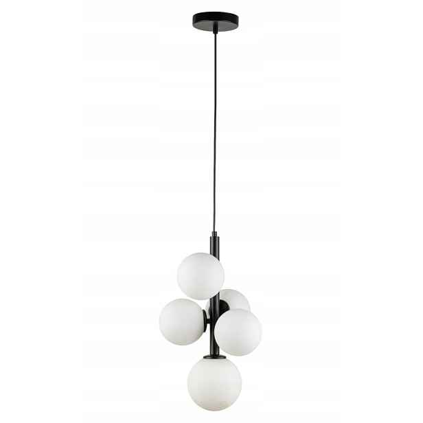 Dekorativní závěsná lampa černá, moderní skleněné bílé koule, 5 bodů Sigma