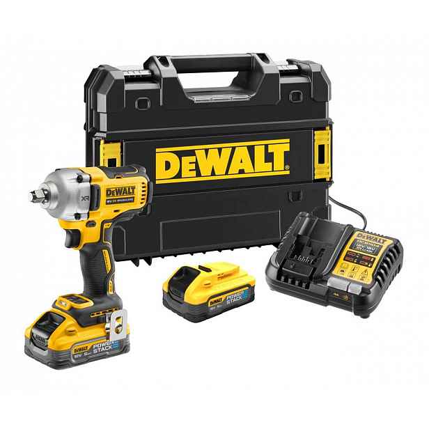 DeWALT - 18V AKU rázový utahovák, 2x aku 5,0 Ah, nabíječka DCF891H2T