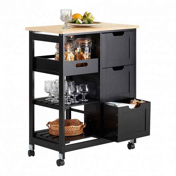 SoBuy KUCHYŇSKÝ VOZÍK se 4 zásuvkami Černá 67x37x84.5cm Moderní