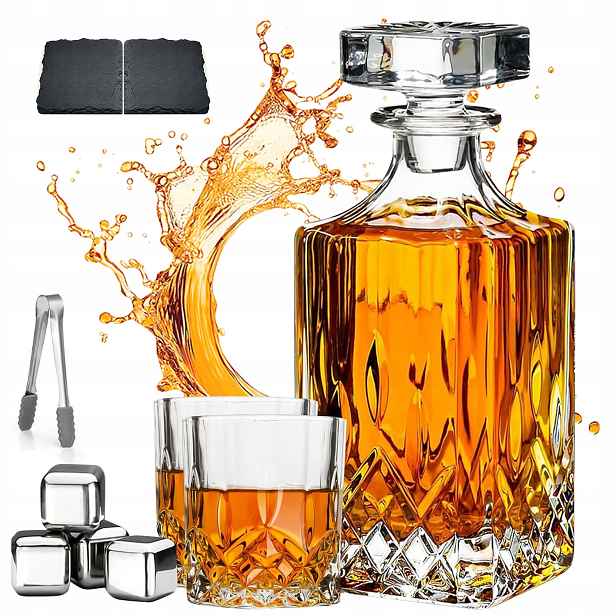 Karafa 2 Skleničky Na Whisky V Dárkové Krabičce 4 Kostky Ledu Sada