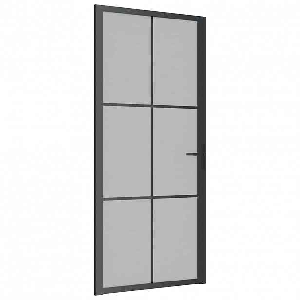 vidaXL Interiérové dveře 93 x 201,5 cm černé matné sklo a hliník